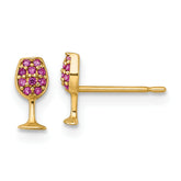 14k Polished Lab Created Ruby Wine Glass Post Earrings